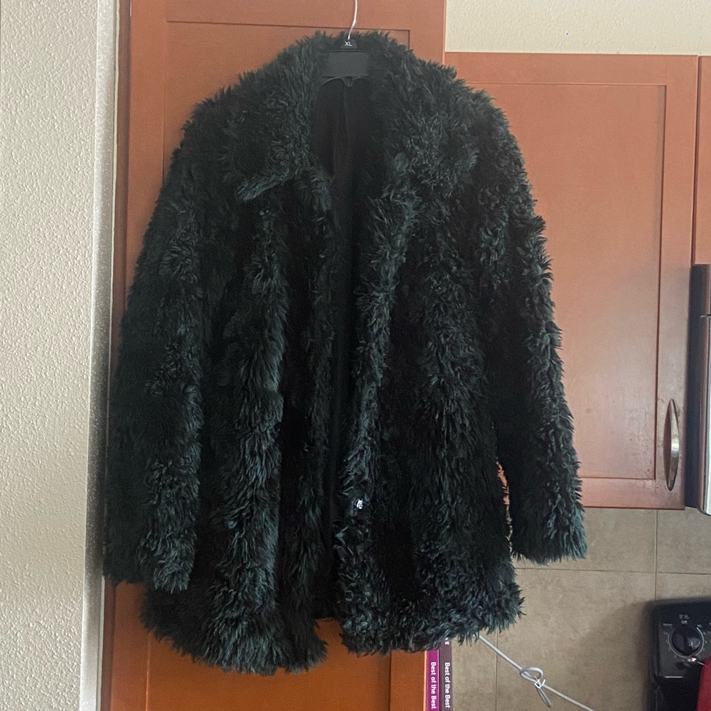 Dark green faux fur coat